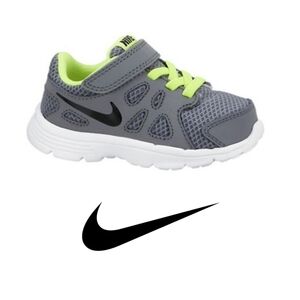 Nike Revolution 2 TD Cool Grey/Volt Athletic Shoes Size 5C Baby Walker